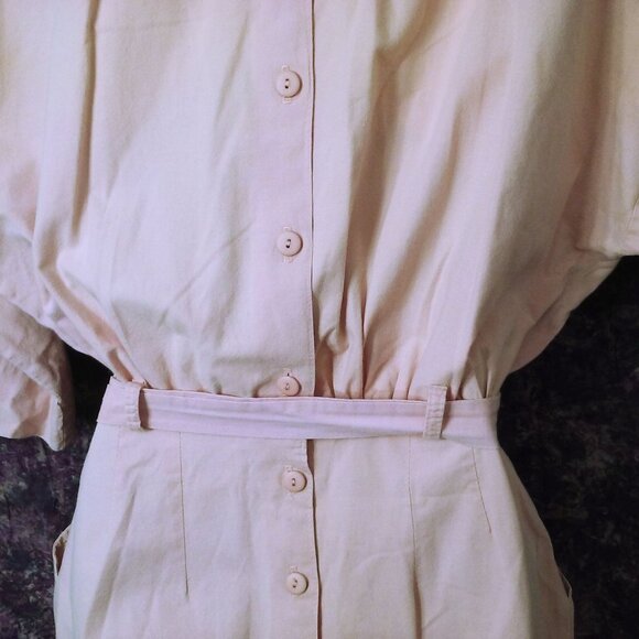 Vintage 80s Byer Too! Shirtwaist Dress -M(8) Pockets Buttons Power Shoulder Pink - Picture 12 of 14